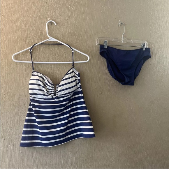 Lauren Ralph Lauren 10 Navy Blue  Tankini Swimsuit 2-Piece Swim Set Strapless - Picture 1 of 10